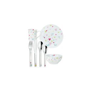 Set de 7 piezas con Cubierto Acero Inoxidable LU6093 y Vajilla Cerámica Corazones
