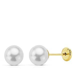 18K PENDIENTES ORO AMARILLO PERLA CULTIVDAD 6 MM CIERRE TUERCA